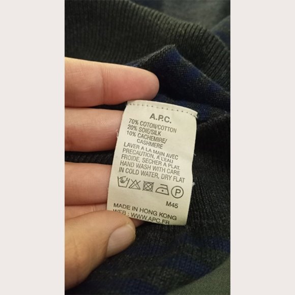 APC - Black and Blue striped sweater - Cotton/silk/Cashmere - Sz L (Fits M) - Picture 7 of 8